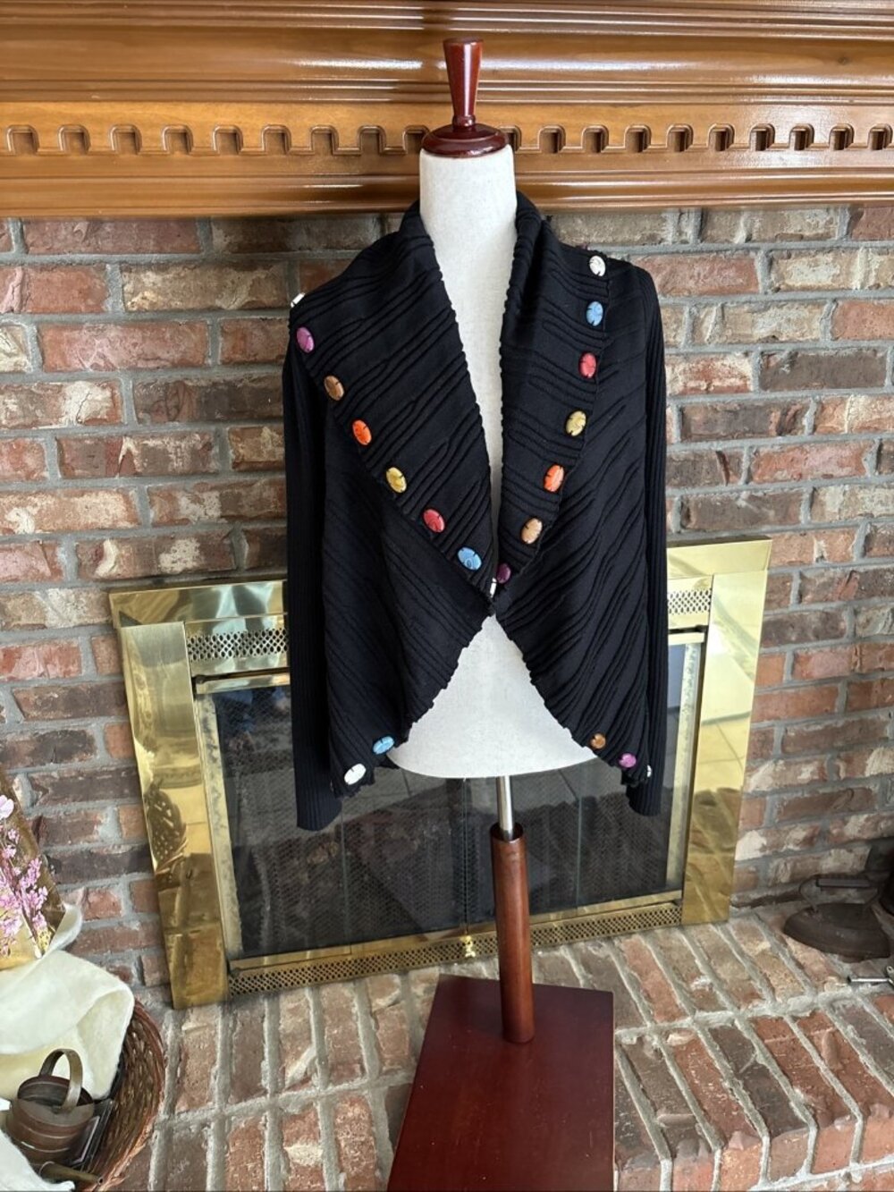 Vtg Angel Black Sweater With Decorative Stones Size XL Made In Turkey